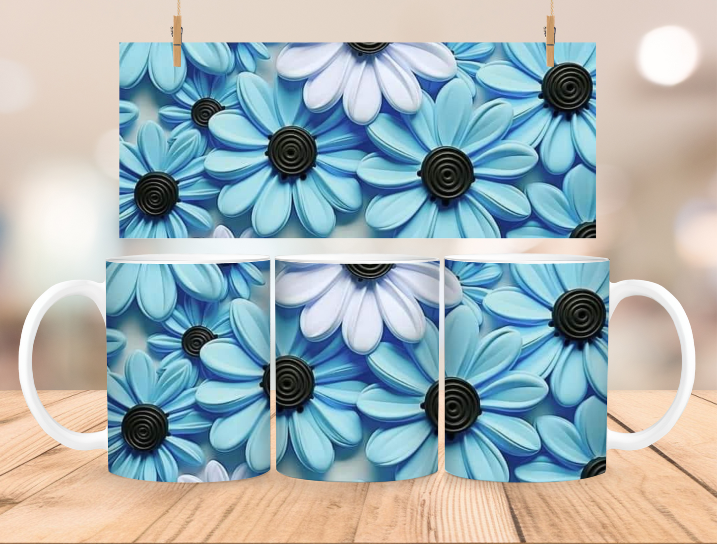 Blue Handmade 3D Flower Mug - Artistry in Every Sip