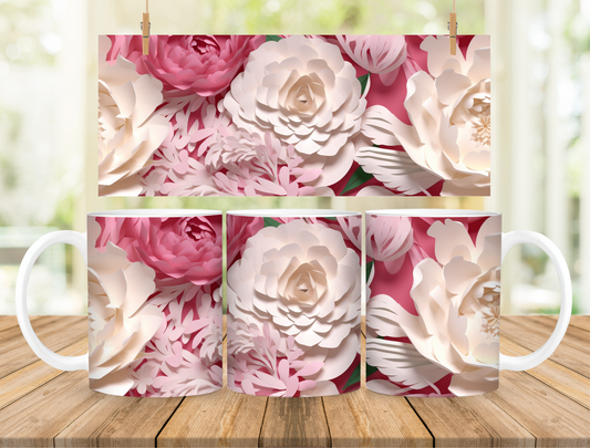 Pink and White Handmade 3D Flower Mug - Artistry in Every Sip