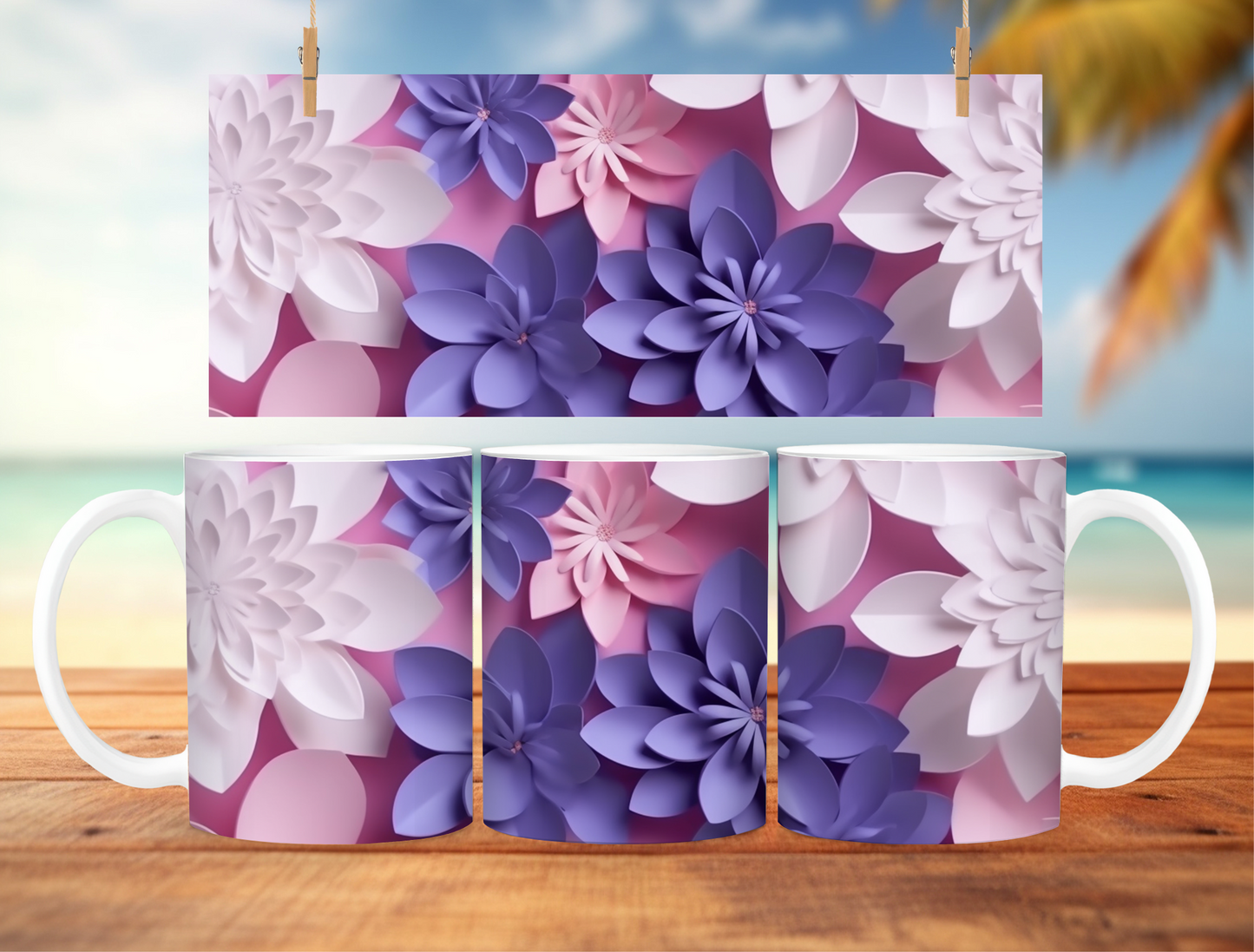 Pink Blue/Purple Handmade 3D Flower Mug - Artistry in Every Sip