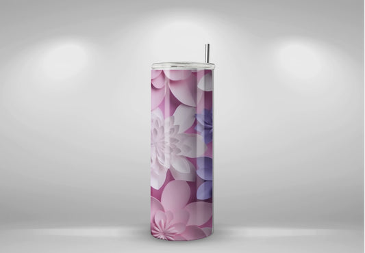 Pink and Purple Handmade Personalized 3D Flower Theme 20oz Tumbler - Unique Floral Elegance