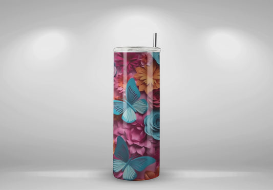 Multi Colour Handmade Personalized 3D Flower Theme 20oz Tumbler - Unique Floral Elegance